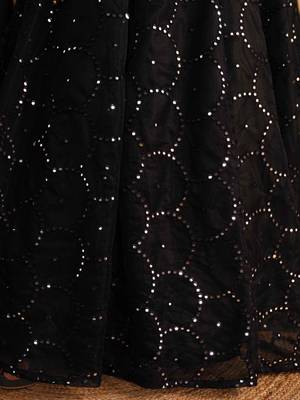 Mesmerizing Black Mirror Work Organza Reception Wear Lehenga Choli 7