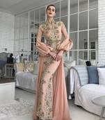 Luxurious Peach Kaftan Gown with Handcrafted Zari & Stone Work | Wedding & Formal Event Dress