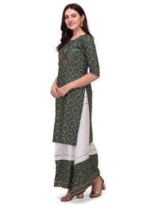 Traditional rayon fabric bandhej printed kurta with skirt 4