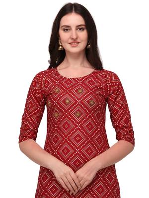 Maroon Rayon Printed Bandhej Kurta and Skirt Set 5