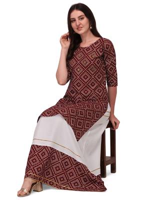 Traditional rayon fabric bandhej printed kurta with skirt 1