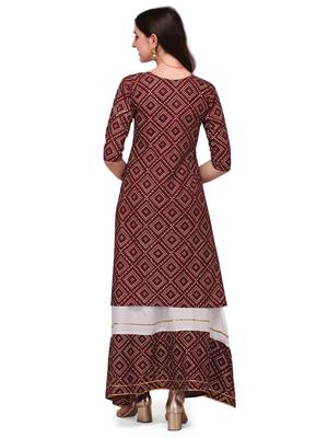 Traditional rayon fabric bandhej printed kurta with skirt 4