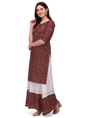 Traditional rayon fabric bandhej printed kurta with skirt 5