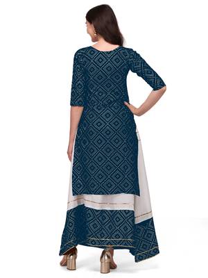 Traditional rayon fabric bandhej printed kurta with skirt 3