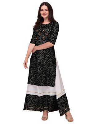 Traditional rayon fabric bandhej printed kurta with skirt 3