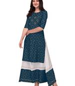Traditional rayon fabric bandhej printed kurta with skirt