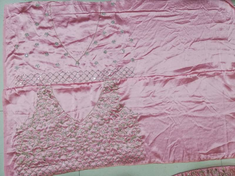 Baby Pink Cording Dori With Zari Thread And 3Mm Sequence Embroidered Malai Satin Silk Lehenga