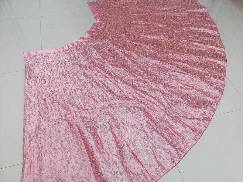 Baby Pink Cording Dori With Zari Thread And 3Mm Sequence Embroidered Malai Satin Silk Lehenga