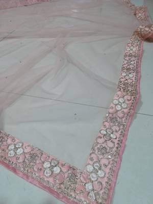 Baby Pink Cording Dori With Zari Thread And 3Mm Sequence Embroidered Malai Satin Silk Lehenga 11