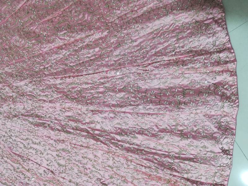 Baby Pink Cording Dori With Zari Thread And 3Mm Sequence Embroidered Malai Satin Silk Lehenga