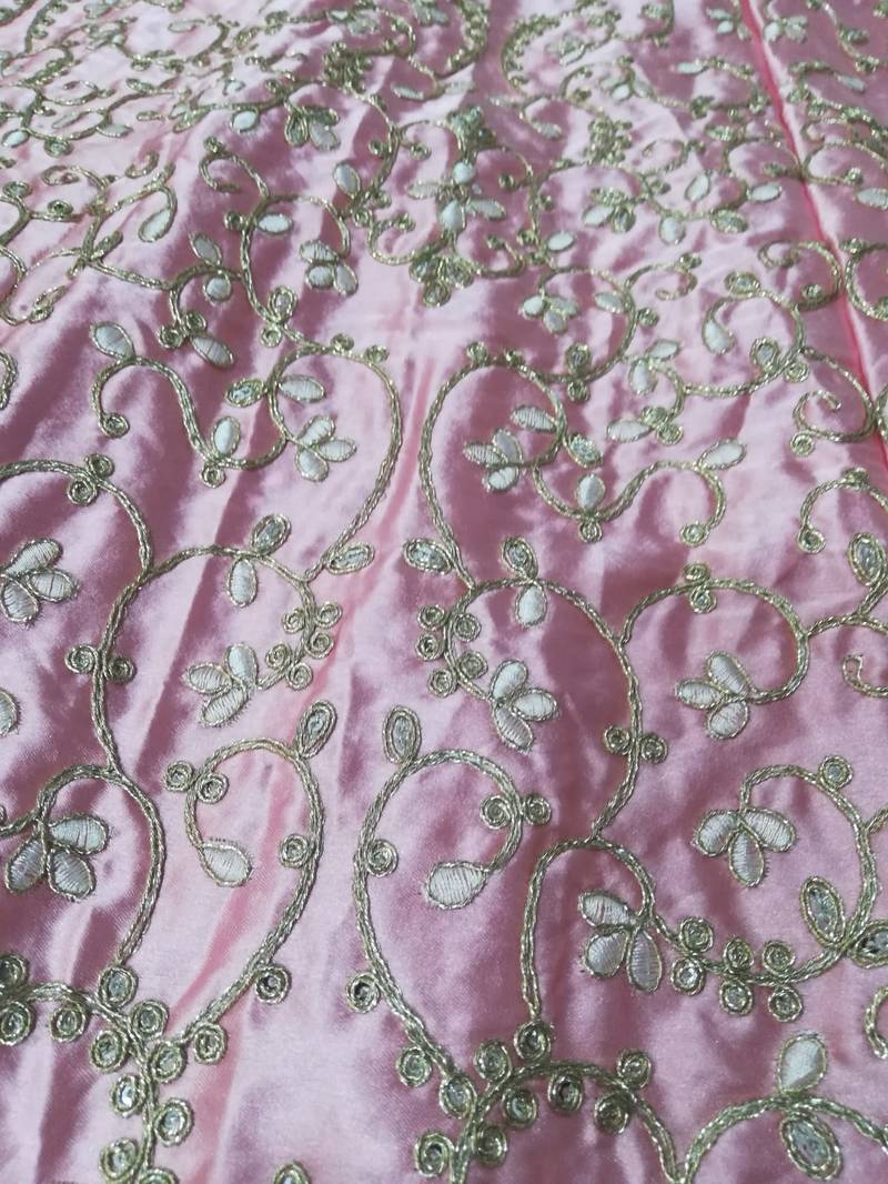 Baby Pink Cording Dori With Zari Thread And 3Mm Sequence Embroidered Malai Satin Silk Lehenga