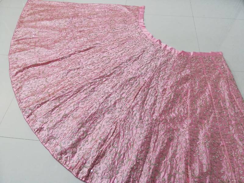 Baby Pink Cording Dori With Zari Thread And 3Mm Sequence Embroidered Malai Satin Silk Lehenga