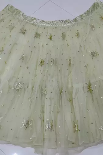 Aqua Green Sequins Embroidered Net Lehenga Choli