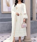 WHITE STRAIGHT PAKISTANI FESTIVE WEAR GEORGETTE EMBROIDERED DRESS MATERIAL