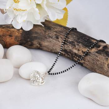 Jfl - jewellery for less traditional silver plated heart shaped pendant mangalsutra for women 2