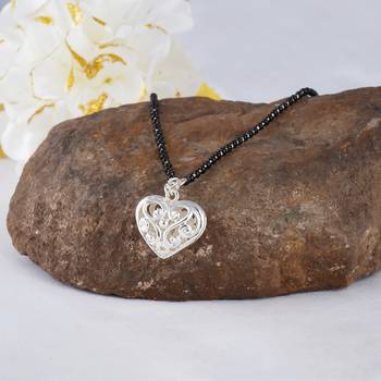 Jfl - jewellery for less traditional silver plated heart shaped pendant mangalsutra for women 5