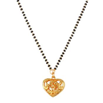 Jfl - jewellery for less traditional stylish gold plated heart shaped pendant mangalsutra for women 2