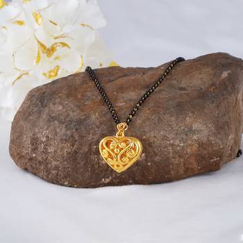 Jfl - jewellery for less traditional stylish gold plated heart shaped pendant mangalsutra for women 3