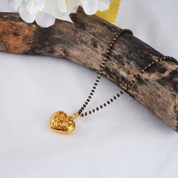 Jfl - jewellery for less traditional stylish gold plated heart shaped pendant mangalsutra for women 1