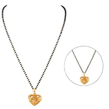 Jfl - jewellery for less traditional stylish gold plated heart shaped pendant mangalsutra for women 5
