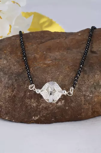 Jfl - jewellery for less traditional ethnic silver plated jali ball handcrafted mangalsutra for women