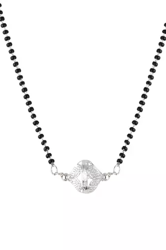 Jfl - jewellery for less traditional ethnic silver plated jali ball handcrafted mangalsutra for women