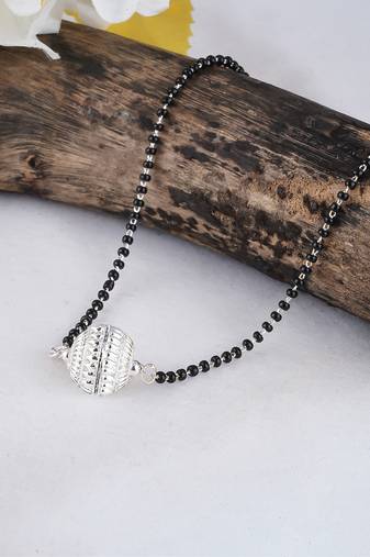 Jfl - jewellery for less traditional ethnic silver plated jali ball handcrafted mangalsutra for women