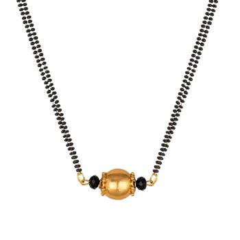 Jfl - jewellery for less traditional ethnic gold plated dholak shape pendant mangalsutra for women 1