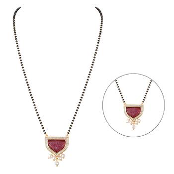 Jfl - jewellery for less gold plated pendant with cz american diamond studed & pearl drop mangalsutra for women 3