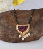 Jfl - jewellery for less gold plated pendant with cz american diamond studed & pearl drop mangalsutra for women