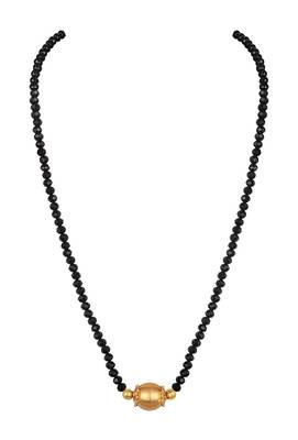 Jfl - jewellery for less gold plated dholak shape pendant mangalsutra with black crystal beaded chain for women 2