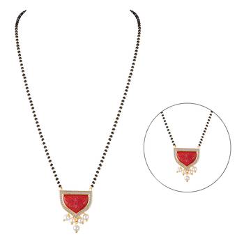 Jfl - jewellery for less gold plated pendant with cz american diamond studed & pearl drop mangalsutra for women 4