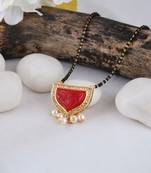 Jfl - jewellery for less gold plated pendant with cz american diamond studed & pearl drop mangalsutra for women