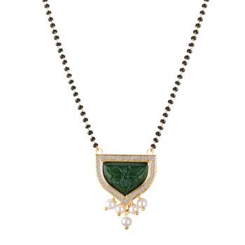 Jfl - jewellery for less  gold plated pendant with cz american diamond studed & pearl drop mangalsutra for women 2