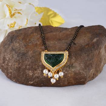 Jfl - jewellery for less  gold plated pendant with cz american diamond studed & pearl drop mangalsutra for women 1