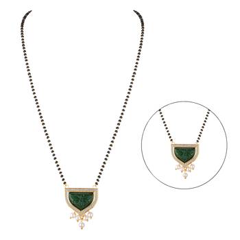 Jfl - jewellery for less  gold plated pendant with cz american diamond studed & pearl drop mangalsutra for women 3