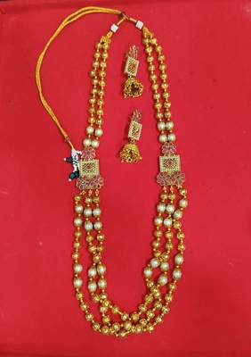 Gold Toned Long Necklace Mala 6