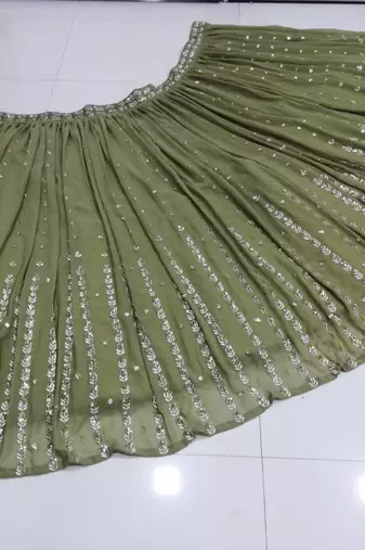 Mehndi Green Sequin Embroidered Georgette indian Designer Mehendi Ceremony Ethnic Lehenga
