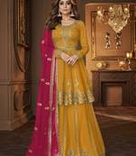 Mustard color georgette embroidered designer lehenga suit