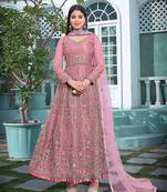 Baby pink color soft net embroidered designer anarkali suit