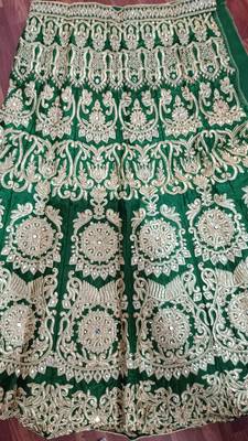 Green Zari And Sequins Embroidered Semi Velvet Designer Wedding Lehenga  6