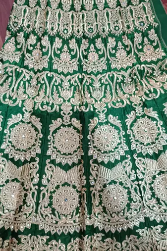 Green Zari And Sequins Embroidered Semi Velvet Designer Wedding Lehenga 