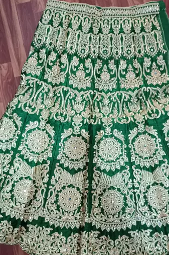 Green Zari And Sequins Embroidered Semi Velvet Designer Wedding Lehenga 