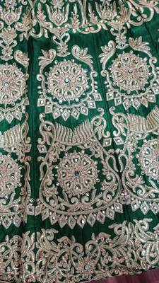 Green Zari And Sequins Embroidered Semi Velvet Designer Wedding Lehenga  8