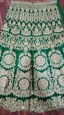 Green Zari And Sequins Embroidered Semi Velvet Designer Wedding Lehenga  9