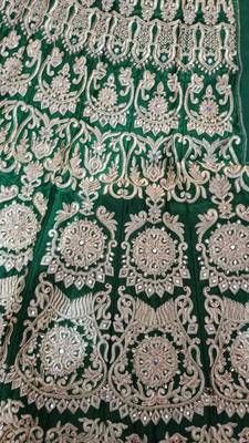 Green Zari And Sequins Embroidered Semi Velvet Designer Wedding Lehenga  11