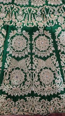 Green Zari And Sequins Embroidered Semi Velvet Designer Wedding Lehenga  12