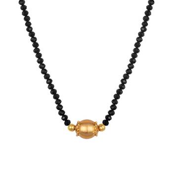 Jfl - jewellery for less gold plated dholak shape pendant mangalsutra with black crystal beaded chain for women 1