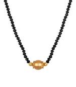 Jfl - jewellery for less gold plated dholak shape pendant mangalsutra with black crystal beaded chain for women