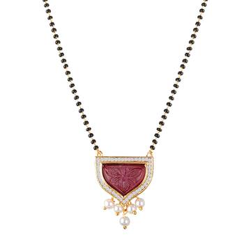 Jfl - jewellery for less gold plated pendant with cz american diamond studed & pearl drop mangalsutra for women 4